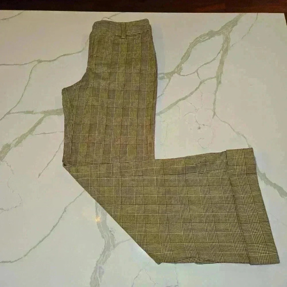 Rafaella Womens Plaid Wide Leg Cuffed Stretch Trouser Pant Brown Tan Size 6 - Picture 3 of 9